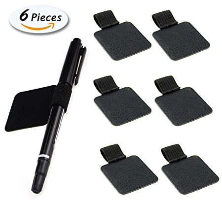 Leather Pen Holder - Pen Loop Self adhesive with Pencil Elastic Loop for Notebooks, Journals, Planners and Calendars - 6 Pack