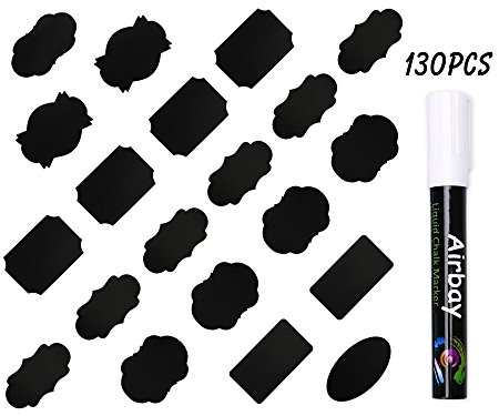 130 Reusable Chalkboard Labels Airbay with 1 Free Erasable Liquid Chalk Markers,Best Organize Your Pantry Storage & Office