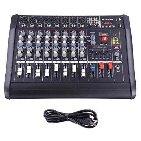 AW 8 Channel Professional Powered Mixer with USB Slot Power Mixing