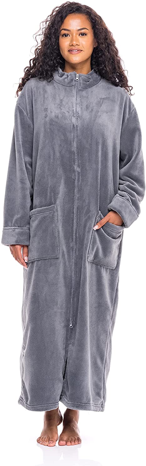 Alexander Del Rossa Women's Zip Up Fleece Robe, Warm Loose Zipper Bathrobe