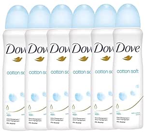 Dove Antiperspirant 48 Hours Body Spray, Cotton Soft Deodorant, 6 Packs x 150 ML / 5 Fl.Oz (International Version)