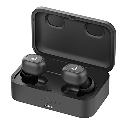 soundpeats Mini Wireless Headphones Bluetooth 5.0, Cases Sports Invisible without cable, Stereo cancelacion Noise CVC 8.0 Built-in Microphone for iOS, Android - Black