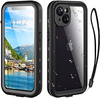 Waterproof iPhone 13 Case - Full Protection iPhone 13 Waterproof Phone case 6.1 Inch Shockproof Dustproof with Built in Screen Protector and Lanyard (Black)