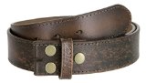Mens Vintage Look Distressed Leather Strap Belt Snap On
