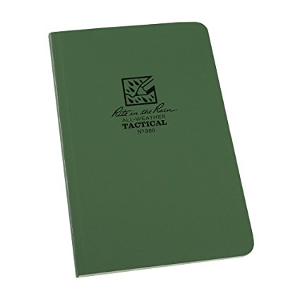 Rite in the Rain All-Weather Tactical Field Notebook, 4 5/8" x 7", Green Cover, Universal Pattern with Reference Materials (No. 980)