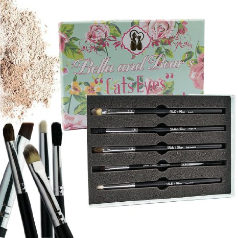 Eye Brush Set By Bella and Bear. The "Cats Eyes " Eyeshadow Brushes Are A Set Of 5 Quality Professional Quality Eye Brushes.