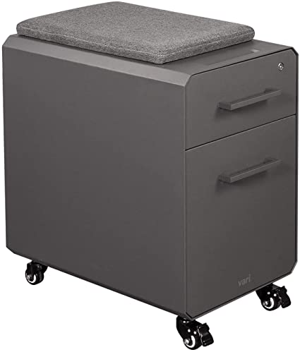 Vari Slim Storage Seat - Locking Storage Filing Cabinet with Seat Top - Roll & Lock Caster Wheels - Mobile Pedestal for Rolling Under Desk - Removable Cushion (Charcoal Grey)