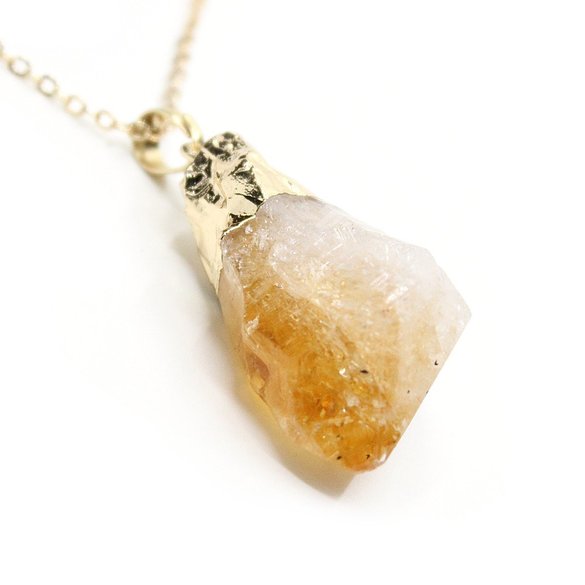 Natural Raw Unpolished Quartz Crystal Pendant Necklace With 26" Golden Plated Brass Chain