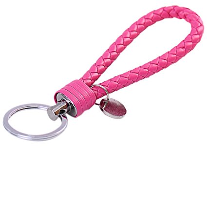 Crqes 1 Pcs Rose Braided PU Leather Strap Keyring Keychain Car Key Chain Ring Key Fob