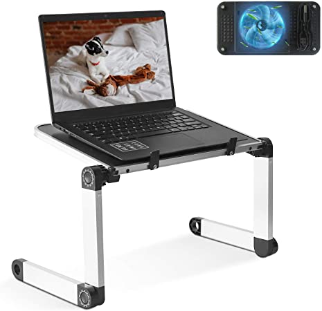 Adjustable Laptop Table with Fan Stable Laptop Stand for Bed Portable Desk Foldable Laptop Workstation Notebook Riser Ergonomic Computer Tray Reading Holder TV Bed Tray Standing Desk
