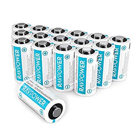 Updated CR123A Lithium Batteries RAVPower Non-Rechargeable 3V Lithium Battery, 16-Pack, 1500mAh Each, 10 Years of Shelf Life for Arlo Cameras, Polaroid, Flashlight, Microphones [CAN NOT BE RECHARGED]