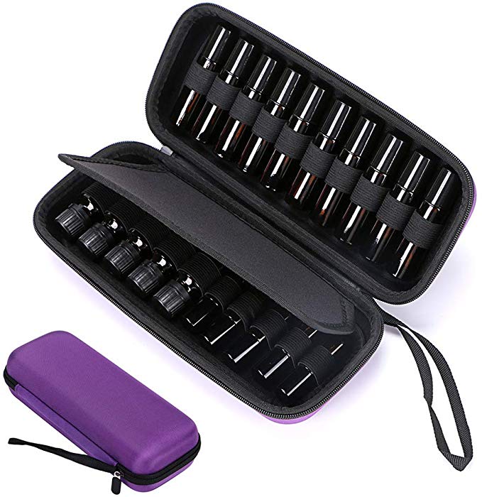 Hipiwe EVA Essential Oils Carrying Case Organizer for 20 Bottles 5ml 10ml Standard and Rollers Bottles Portable Hard Shell Essential Oils Travel Bag Holder for Young Living, doTERRA Storage (Purple)