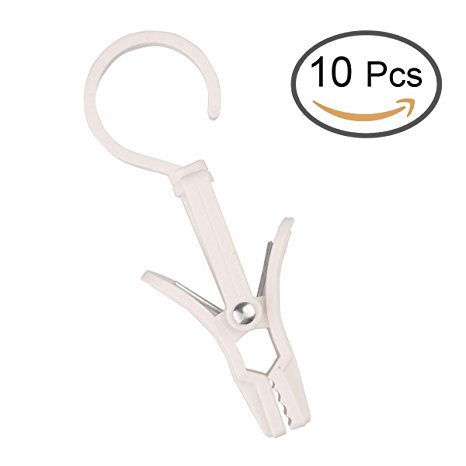 Zelta Dual-ended White Laundry Hooks Clothes Pins Hanging Clips Plastic Hanger, Packs of 10