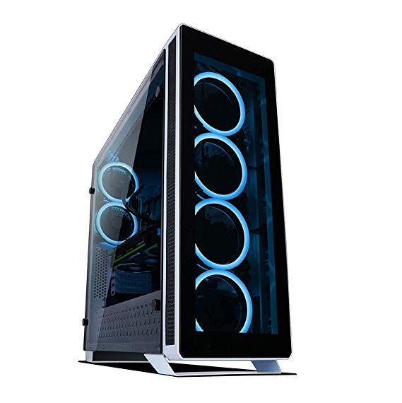 Sahara P75 White Tempered Glass Mid Tower PC Gaming Case with 6 x Turbo Pirate 12cm True RGB case fans
