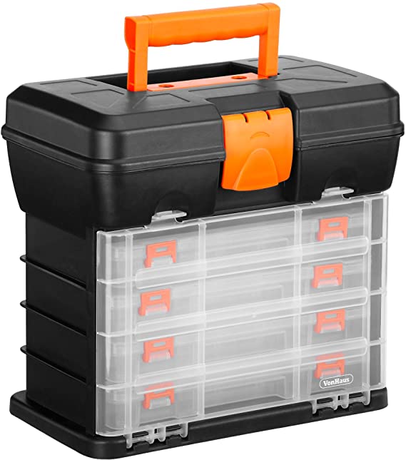 VonHaus Utility Tool Box Organiser Case with 4 Drawers & Adjustable Dividers