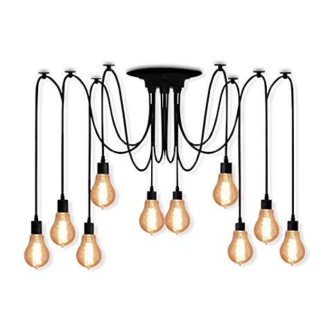 Veesee 10 Arms Industrial Ceiling Spider Lamp,Retro E26 Edison Bulb Hanging Chandelier Lights, DIY Adjustable Modern Chic Pendant Lighting for Bedroom Dinning Living Room Kitchen Island Coffee Shop