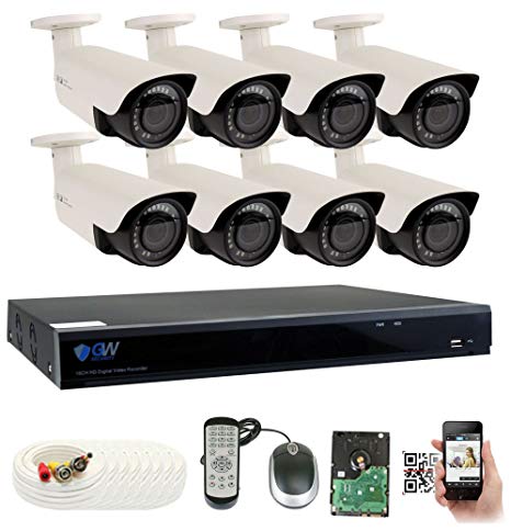 GW Security 8CH Plug & Play 5MP DVR 1920p CCTV Security System, (8) x 5-Megapixel (2592TVL) Weatherproof 2.8~12mm Varifocal Bullet Cameras Surveillance System 2TB HDD, QR-Code Easy Setup