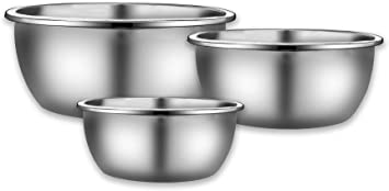 Besli 3-Piece 18/8 304 Stainless Steel Mixing Bowls,Set includes 2,4,8 Quart,Ideal for Cooking, Baking, Prepping,Serving