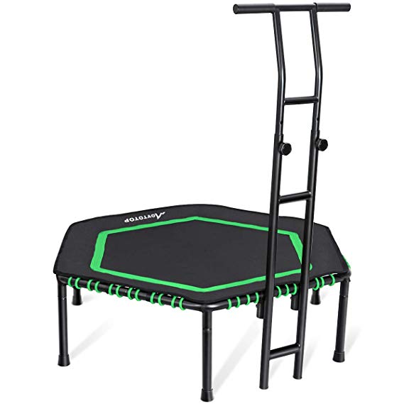 MOVTOTOP Mini Trampoline with Safety Pad, Indoor Trampoline with Handrail, Folding Fitness Trampoline for Kids Adults
