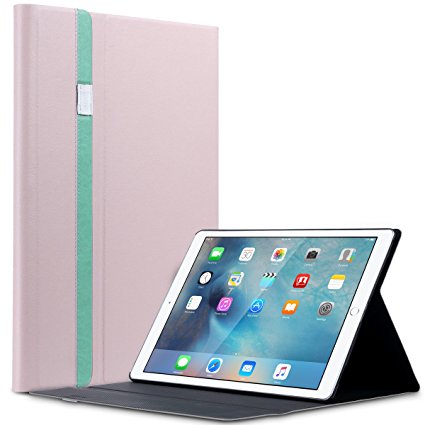 iPad Pro Case, ULAK Folio Smart Stand Case Premium PU Leather Cover with Auto Wake/Sleep Feature for Apple iPad Pro 12.9 inch 2015 Released (Pink Mint Green)