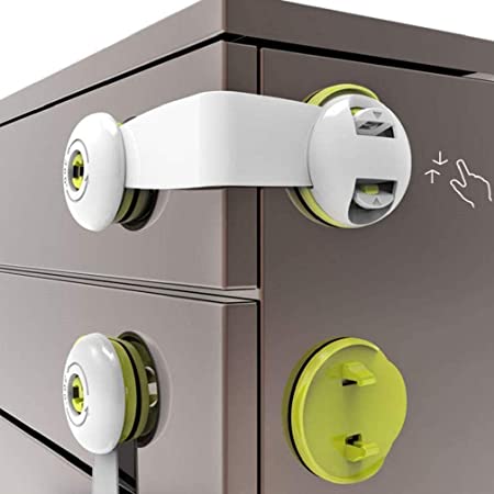 Child Safety Locks, 5Pack with Strong Adhesive Child Safety Cupboard Locks, Baby Cabinet Locks for Kitchen Cabinets, Drawers, Appliances, Closet, Kitchen, Fridge and Oven, Trash （Green）