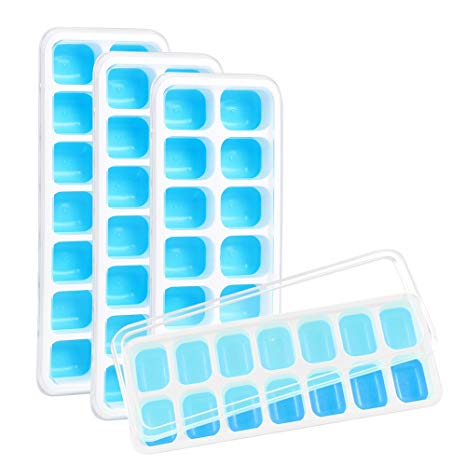 Kootek Ice Cube Trays with Lid (4 Pack) - BPA Free 14-Ice Cubes Molds Easy Release Silicone Ice Tray Flexible FDA Approved Trays with Spill-Resistant Removable Cover for Chill Drinks Whiskey Cocktail