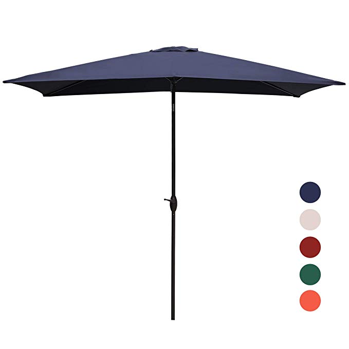 KINGYES Rectangular Patio Table Umbrella Garden Umbrella with Tilt and Crank for Outdoor, Beach Commercial Event Market, Camping, Swimming Pool (6.6 by 9.8 Ft, Navy)