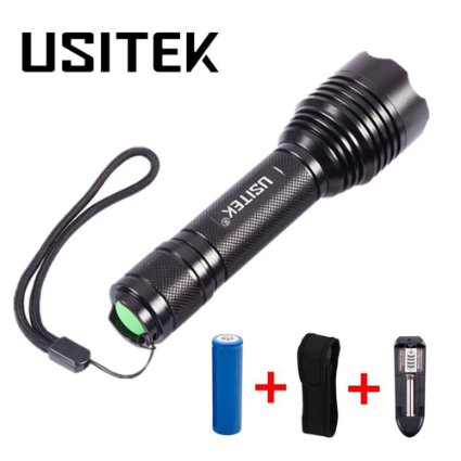USITEK C8X 1200LM CREE XM-L T6 LED Flashlight With 5 Modes Light,Rechargeable 18650 Battery and Charger and Flashlight Holster Include, Aluminum Alloy Casing Water Resistant Lighting Lamp Torch