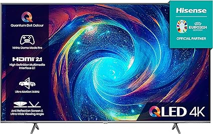 Hisense 55 Inch 144Hz QLED Gaming TV 55E7KQTUK PRO - 144Hz VRR, HDMI 2.1, Freesync Premium, Quantum Dot Colour, VIDAA U7, and Youtube, Freeview Play, Netflix and Disney  (2023 New Model)