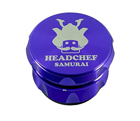 Headchef Samurai High Quality Metal Herb Grinder with Sifter Scraper – 4 Piece Grinder, 55mm, Purple