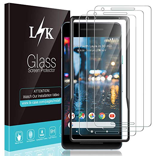 [3 Pack] L K Screen Protector for Google Pixel 2, [New Verison] [Frame-Installation] [Anti-Scratch] Tempered-Glass 9H Hardness, Lifetime Replacement Warranty