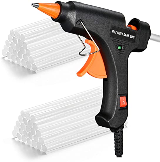 Cablor Mini Hot Glue Gun with Sticks (50pcs 100mm), Heat Up Quickly 20W Heating Hot Melt Glue Gun, ON-Off Switch Easy for DIY Arts, Hobby, Craft, Home Repairs, Fabric,Wood, Glass, Card, Plastic
