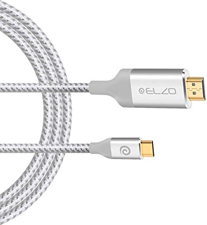 ELZO USB C to HDMI Cable(4K@60Hz), 6ft/1.8M Type C 3.1 to HDMI Cord (Thunderbolt 3 Compatible) for MacBook Pro 2018/2017/2016, Samsung S9/S8, Surface Book 2, Dell XPS 13/15, Pixelbook More (Silver)