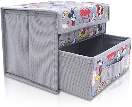 Finex Mickey Mouse Gray Grey Foldable Storage Organizer Box for Desk - with Removable Drawer Collapsible