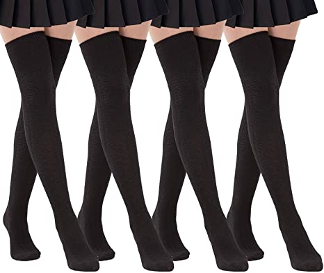 Women Thigh High Socks Extra Long Cotton Knit Warm Winter Over The Knee Long Boot Stockings Black