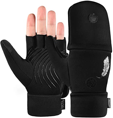 VBIGER Winter Fingerless Gloves Mens Anti-slip Touch Screen Gloves Convertible Sport Gloves Running Hiking Driving Cycling