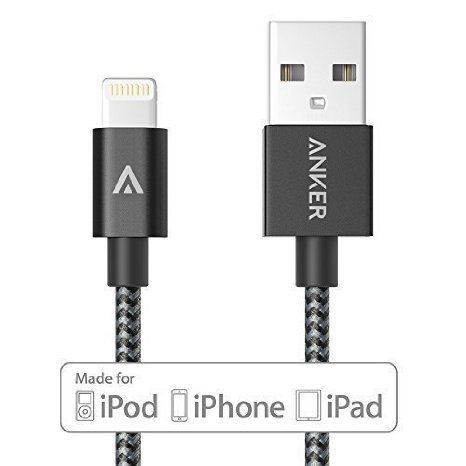 Anker 3ft Nylon Braided USB Cable with Lightning Connector Apple MFi Certified for iPhone 6s Plus  6 Plus iPad Pro Air 2 and More Space Gray