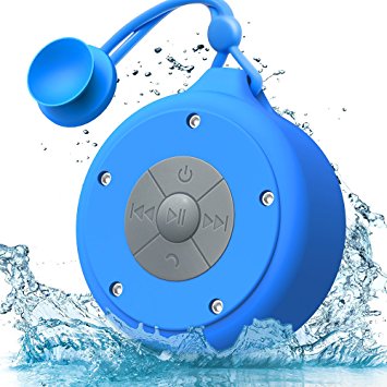 AOOE Shower Speaker Waterproof Portable Bluetooth 4.0 Wireless Bathroom Speaker 5W Powerful Driver Microphone for Handsfree Calls, Suction Cup and Buckle, for Shower or Outdoor(Blue)