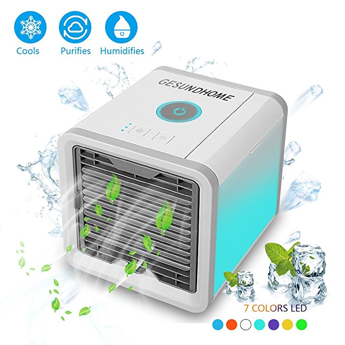 GESUNDHOME Personal Space Air Cooler - 3-in-1 Portable Mini Cooler, Humidifier & Purifier with 7 Colors LED Lights by (White)