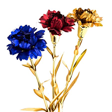 UniteStone Gifts For Mom in Artificial Flowers, 24K Gold Foil 3 Pack & 3 Colors Carnation Flowers for Mothers’ Day, Anniversary and Birthday Gifts