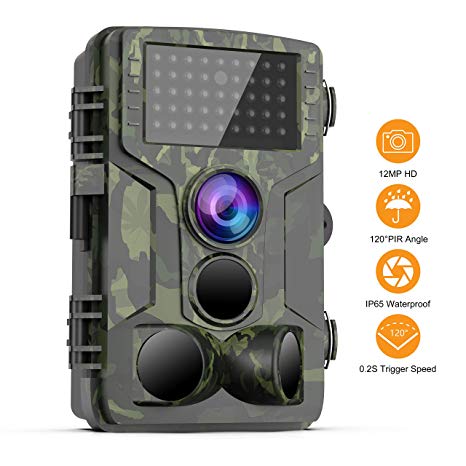 Trail Game Camera 1080P FHD Waterproof Hunting Scouting Cam for Wildlife Monitoring with 120° Wide Angle PIR Sensor Motion Activated Night Vision for Outdoor Surveillance and Home Security