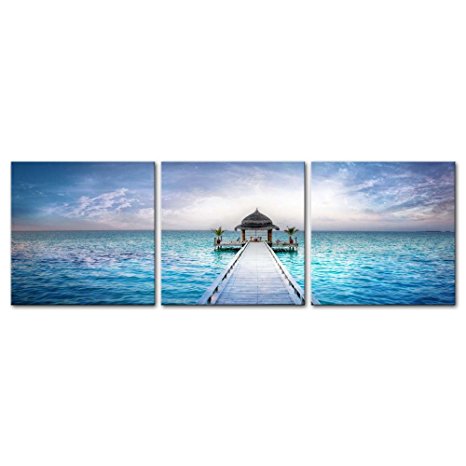 3 Pieces Modern Canvas Painting Wall Art The Picture For Home Decoration Awesome Dreamy Sunset Over The Jetty In The Indian Ocean Maldives Seascape House Print On Canvas Giclee Artwork For Wall Decor