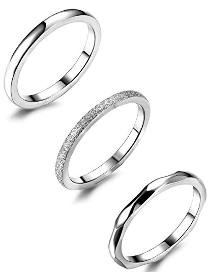 JOERICA 3Pcs 2mm Stainless Steel Women's Stackable Eternity Ring Band Engagement Wedding Ring Set 4-9