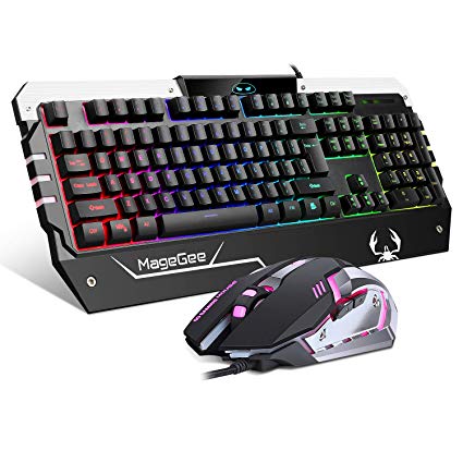 GT817 Wired USB Gaming Keyboard and Mouse Combo LED RGB Backlit Gaming Keyboard with 104 Keys USB Ergonomic Wrist Rest and RGB Gaming Mouse for Windows PC Gamer Desktop, Computer [Keyboard Mouse Set]