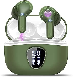 Wireless Earbuds Bluetooth 5.3 Headphones, 40H Playback HiFi Stereo Ear Buds with LED Display, ENC Noise Cancelling Earbuds, IP7 Waterproof in-Ear Earphone for iOS Andriod Sport/Workout/Running/Green