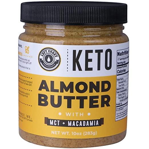 Keto Almond Butter with MCT Oil and Macadamia Nuts. No Sugar Added, Low Carb Nut Butter 10oz | Perfect Fat Bomb for the Ketogenic Diet - 1g Net Carbs
