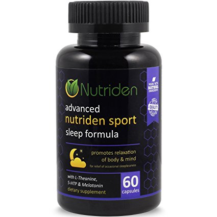 Nutriden Advanced Sleep Aid Supplement - Natural Melatonin & L-Theanine | Promotes Mind & Body Relaxation | FDA Facility GMP Made in USA (60 Capsules)