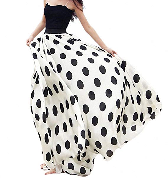 Afibi Women Chiffon Mopping Floor Length Big Hem Solid Beach High-Waist Maxi Skirt