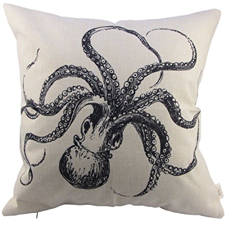 HOSL Octopus Cotton Linen Square Decorative Throw Pillow Case Cushion Cover about 17.3*17.3 Inch(44CM*44CM)