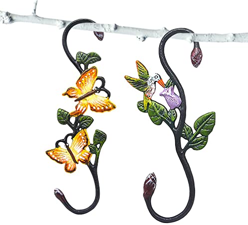 Sunnayc Heavy Duty S Hooks , Pack of 2 Large Cast Iron Plant Hangers, Metal Decorative Painted Hooks for Hanging Outdoor Indoor Garden Planters, Flower Baskets, Pots, Bird Feeders, Wind Chimes (Type2)